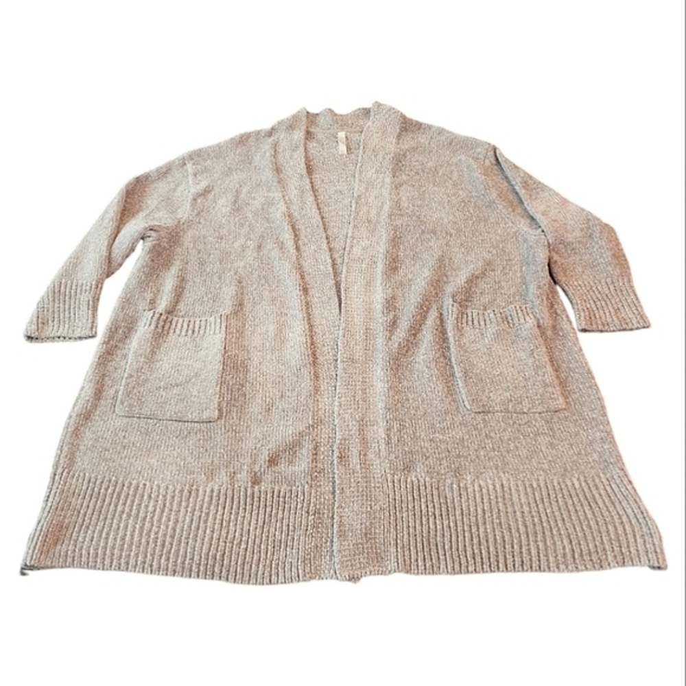 Cacique Sleep light gray velour knit open longer length open cardigan 26/28